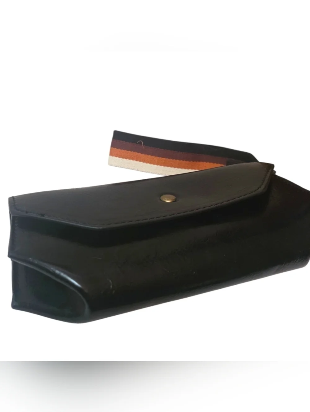 Black vegan leather guitar strap large wristlet